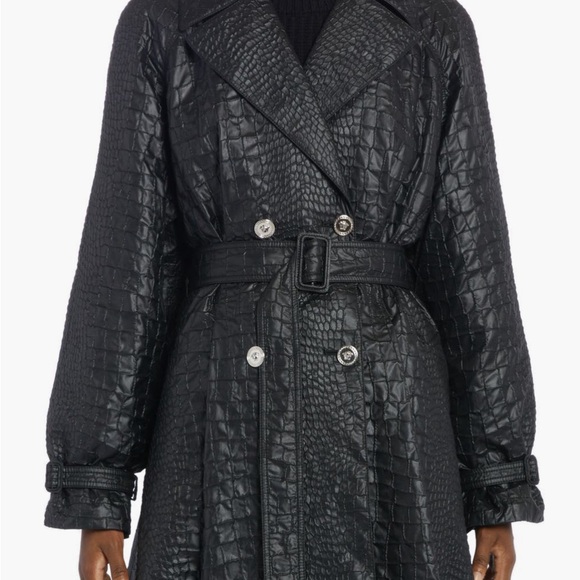 New Authentic Versace Croc Textured Lacquered A- Line Trench Coat - Picture 6 of 7